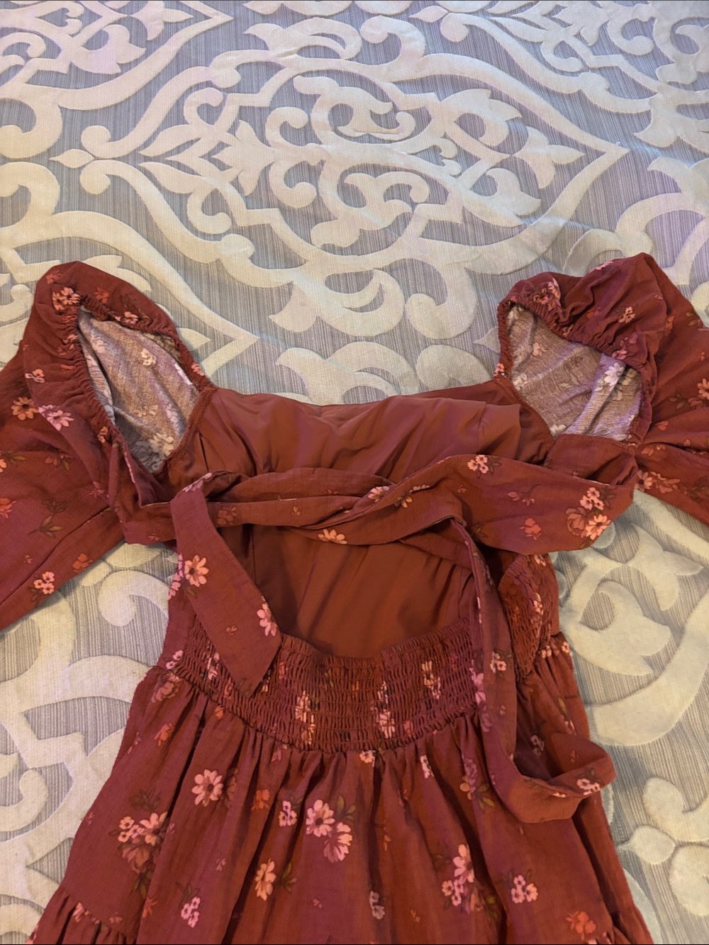 Altar'd State Rust Floral Tiered Puff-Sleeve Dress - Picture 5 of 5